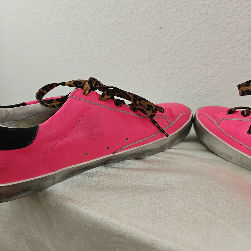 Golden Goose Super-Star Neon Pink Glitter Star Sneakers Sz 40 (9-9.5) Leopard - Picture 11 of 16